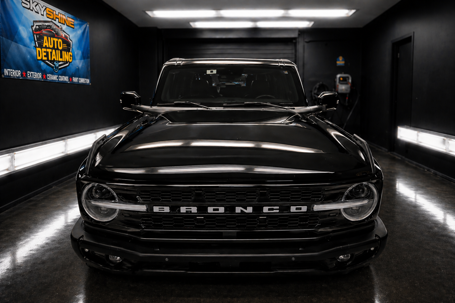 Black Ford Bronco protected with ceramic coating at SkyShine Auto Detailing in Brooklyn CT