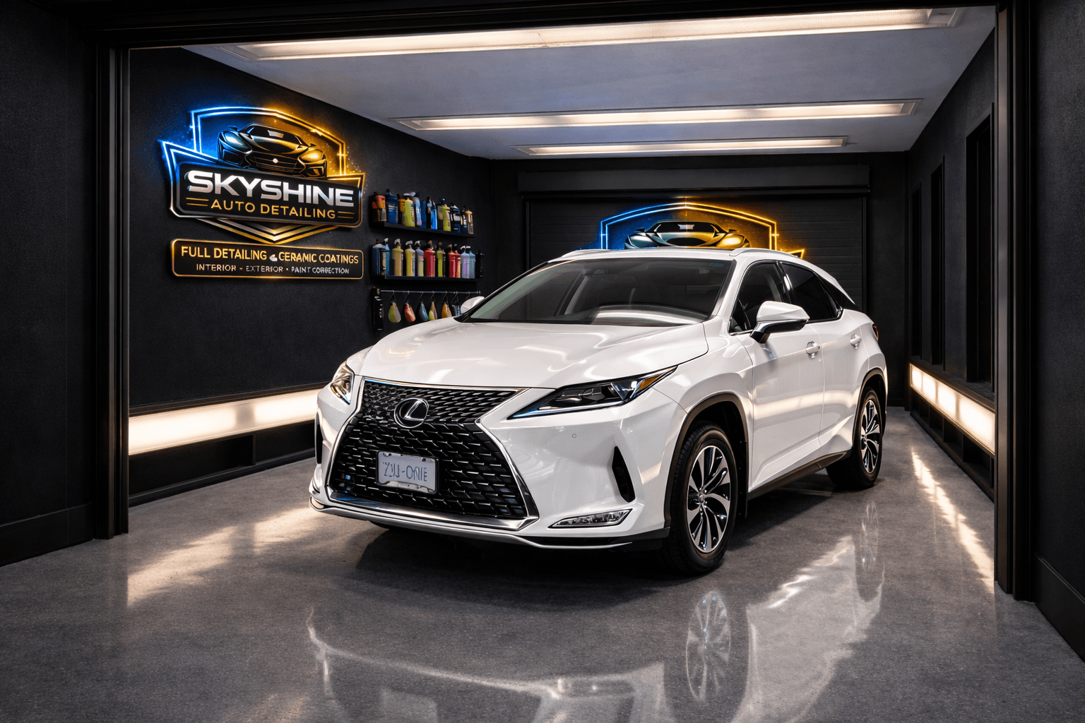 Lexus detailed inside SkyShine Auto Detailing garage