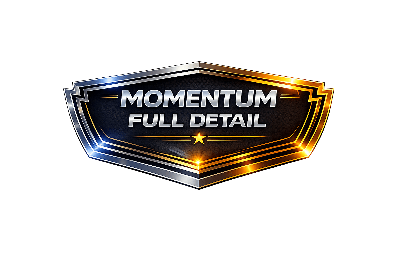 Metallic shield logo with glowing effects