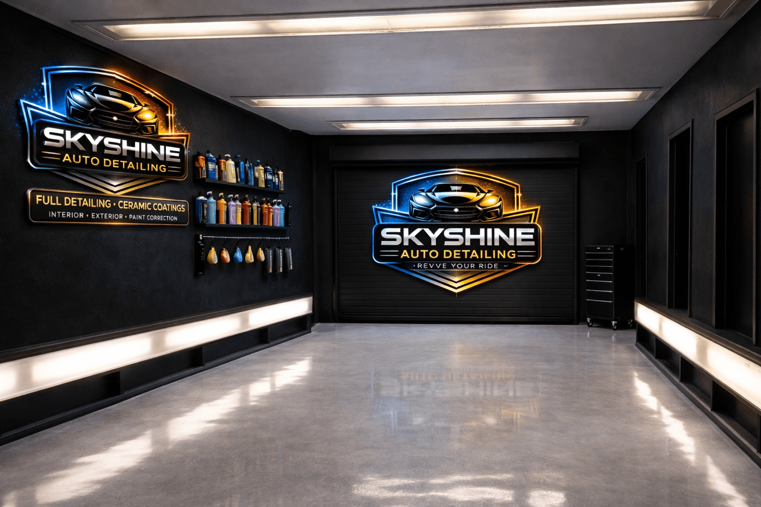 SkyShine Auto Detailing garage interior in Brooklyn CT