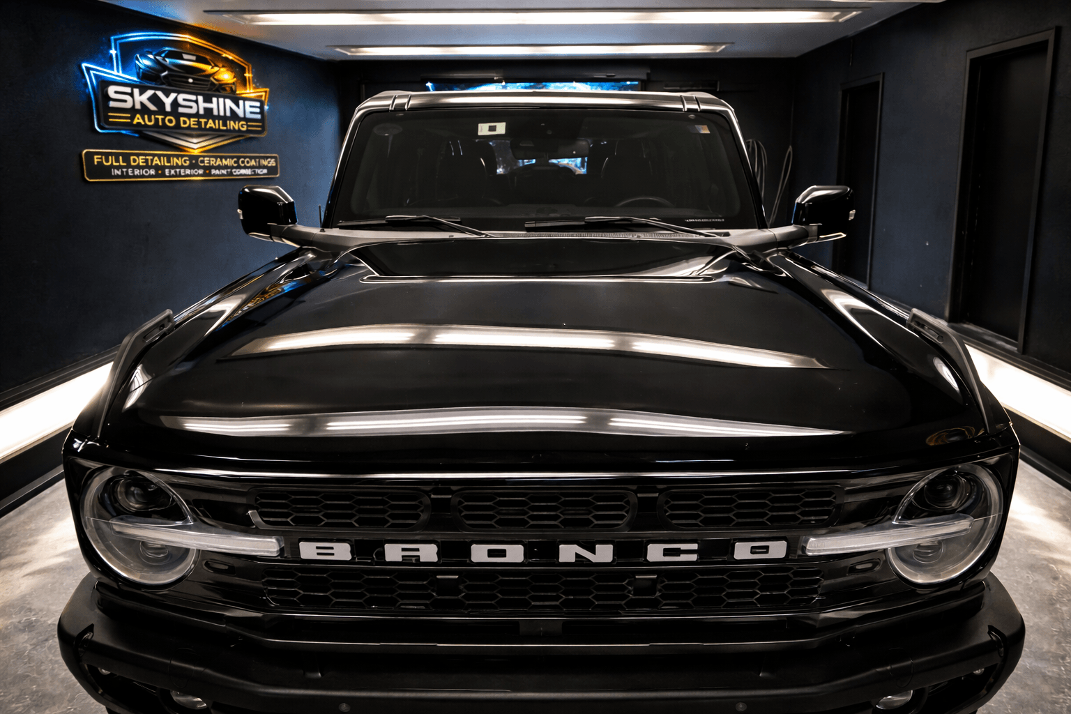 Black Ford Bronco protected with ceramic coating at SkyShine Auto Detailing in Brooklyn CT